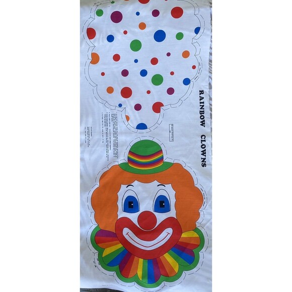 Vintage Rainbow Clown Fabric Panels Cut Sew Pillow Plush Doll Cotton - Picture 2 of 5